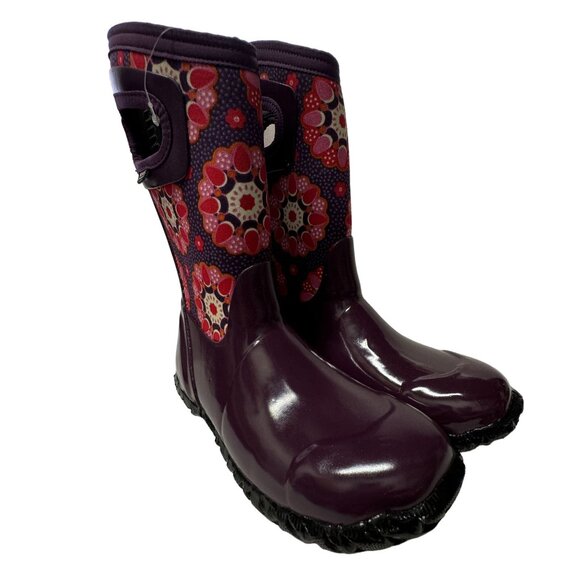 Bogs North Hampton Kaleidoscope Girls 13 Purple Rubber Waterproof Rain Boots - Picture 8 of 16